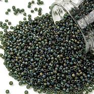 TOHO Round Seed Beads, Japanese Seed Beads, (180F) Transparent AB Frost Olivine, 15/0, 1.5mm, Hole: 0.7mm, about 15000pcs/50g(SEED-XTR15-0180F)