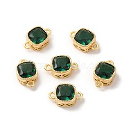 Real 18K Gold Plated Brass Cubic Zirconia Links Connectors, Square, Dark Green, 11x7x4mm, Hole: 1.2mm(KK-M243-04G-05)