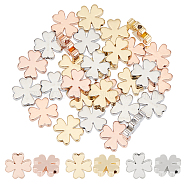 30Pcs 3 Colors Brass Beads, Lead Free & Cadmium Free & Nickel Free, Clover, Mixed Color, 10x10x2.5mm, Hole: 1.2mm, 10pcs/color(KK-BC0012-16)