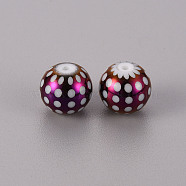 Electroplate Glass Beads, Round with Dots Pattern, Purple Plated, 10mm, Hole: 1.2mm(EGLA-Q123-004C)