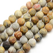Frosted Natural Crazy Agate Round Bead Strands, Crazy Agate, 10mm, Hole: 1mm, about 37~39pcs/strand, 14.9~15.6 inch(G-M063-10mm-02)