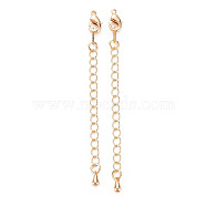 Brass Chain Extender, Curb Chains with Teardrop Charms & Lobster Claw Clasps, Nickel Free, Real 18K Gold Plated, 73mm(X-KK-S364-009)