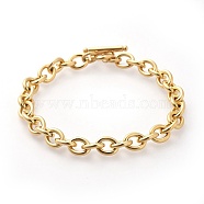 Vacuum Plating 304 Stainless Steel Cable Chain Bracelets, with Toggle Clasps, Golden, 8-5/8 inch(22cm), 8mm(X-BJEW-G618-04G)