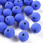 Acrylic Beads, Rubberized Style, Half Drilled, Round, Royal Blue, 16mm, Hole: 3.5mm(OACR-S039-05-86)