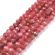 Natural Rhodonite Beads Strands, Faceted, Round, 4mm, Hole: 0.7mm, about 93~94pcs/strand, 15.35~15.55 inch(39~39.5cm)(G-C009-A19)