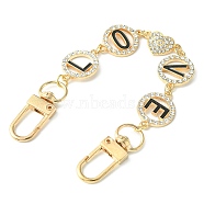 Word LOVE Alloy Rhinestone & Enamel Link Bag Extender Chains, with Alloy Swivel Clasps, Light Gold, 18.5cm(AJEW-BA00112)