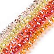 Transparent Electroplate Glass Beads Strands, AB Color Plated, Faceted, Rondelle, Mixed Color, 7.5x5mm, Hole: 1.4mm, about 80pcs/strand, 22.83''(58cm)(GLAA-E036-01-M)