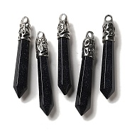 Synthetic Blue Goldstone Pointed Big Pendants, Faceted Bullet Charms with Rack Plating Platinum Plated Brass Findings, 56~65x11~11.5x10~10.5mm, Hole: 4X3mm(G-Z055-01P-15)