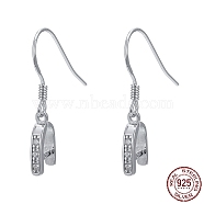 Rhodium Plated 925 Sterling Silver Earring Hooks, with Cubic Zircon and Pinch Bails, Platinum, 22mm, 18 Gauge, Pin: 1mm(STER-I009-07P)