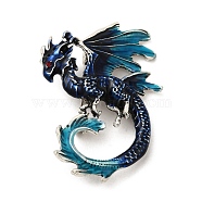 Dragon Enamel Pin Brooches, Antique Silver Alloy Rhinestone Badge for Backpack Clothes, Turquoise, 56x41x17mm, Hole: 5x3.5mm(JEWB-F027-04)