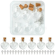 6Pcs Clear Mini High Borosilicate Glass Bottle Bead Containers, Wishing Bottle, with Cork Stopper, with 20Pcs Iron Screw Eye Pin Peg Bails, Heart, 2.6x2.2cm(AJEW-FS0001-09B)