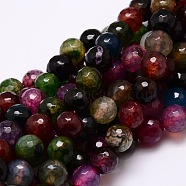 Dyed Natural Agate Faceted Round Beads Strands, Colorful, 8mm, Hole: 1mm, about 48pcs/strand, 15.3 inch(G-E320E-8mm-03)