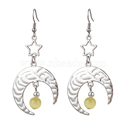 Antique Silver Alloy Star & Moon Dangle Earrings, with Glass Beads, Pale Goldenrod, 70.5x32.5mm(EJEW-JE05637-02)