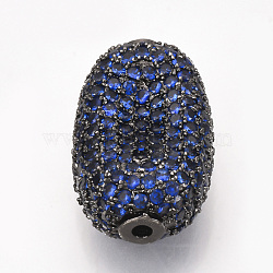 Brass Micro Pave Cubic Zirconia Beads, Cuboid, Gunmetal, Marine Blue, 20x13x8mm, Hole: 1mm(ZIRC-T004-84B)
