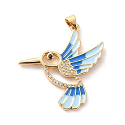 Brass Micro Pave Clear Cubic Zirconia Pendants, with Enamel, Long-Lasting Plated, Real 18K Gold Plated, Bird, Light Sky Blue, 33.5x31x2mm, Hole: 3x4mm(ZIRC-Z018-09G-A)