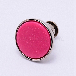 Alloy Button Pins for Jeans, with Resin, Garment Accessories, Flat Round, Fuchsia, 16x15mm, Pin: 1.2mm, Hole: 1.2mm(PJ-TAC0003-01P-01)