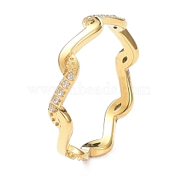 Ion Plating(IP) 304 Stainless Steel Finger Rings, with Crystal Rhinestone, Wave, Golden, US Size 6~9(16.5~18.9mm)(RJEW-J071-06-G)