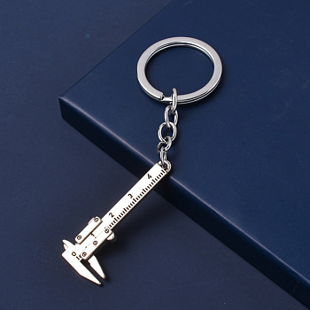 Alloy Pendant Keychain, with Key Rings, Vernier Caliper, Platinum, 11x2.2cm