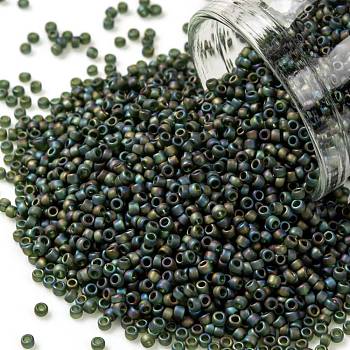 TOHO Round Seed Beads, Japanese Seed Beads, (180F) Transparent AB Frost Olivine, 15/0, 1.5mm, Hole: 0.7mm, about 15000pcs/50g
