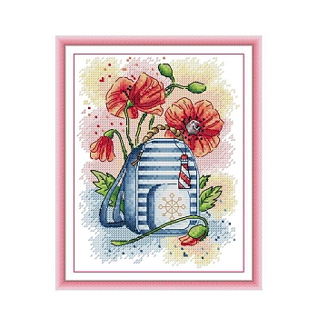 Flower Pattern DIY Cross Stitch Beginner Kits, Stamped Cross Stitch Kit, Including 11CT Printed Cotton Fabric, Embroidery Thread & Needles, Instructions, Colorful, Fabric: 280x230x1mm