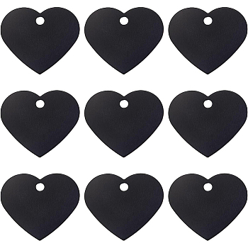 30Pcs Aluminum Pendants, Blank Tags, Heart, Black, 33x37.5x1mm, Hole: 3.5mm