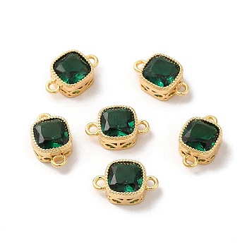 Real 18K Gold Plated Brass Cubic Zirconia Links Connectors, Square, Dark Green, 11x7x4mm, Hole: 1.2mm