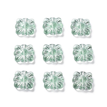 Plating Transparent Acrylic Beads, Metal Enlaced, Square with Flower Pattern, Dark Sea Green, 9.5~10x10.5~11x3.5mm, Hole: 1.6mm