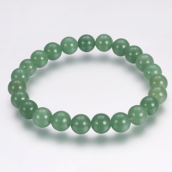 Natural Green Aventurine Round Bead Stretch Bracelets, 55mm