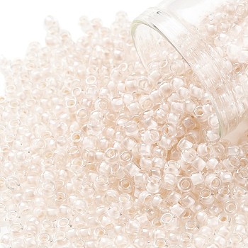 TOHO Round Seed Beads, Japanese Seed Beads, (1068) Pale Blush Pink Lined Crystal, 8/0, 3mm, Hole: 1mm, about 220pcs/10g