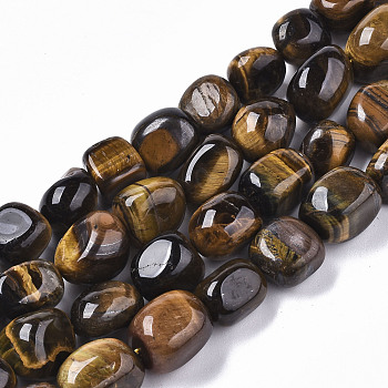 Natural Tiger Eye Beads Strands, Tumbled Stone, Nuggets, 12~20x10~16x10~15mm, Hole: 1mm, about about 27~29pcs/strand, 15.75 inch~16.14 inch(40~41 cm)