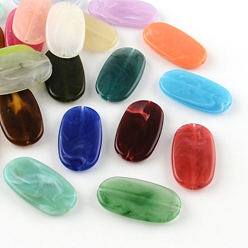 Oval Imitation Gemstone Acrylic Beads, Mixed Color, 29x16x4mm, Hole: 1.5mm, about 390pcs/500g