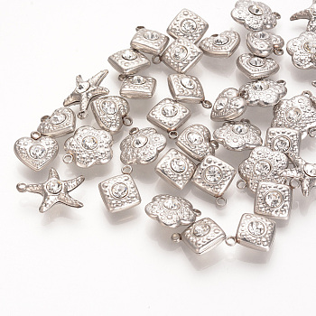 201 Stainless Steel Rhinestone Pendants, Mixed Shapes, Crystal, 12~18x12~14x6~7mm, Hole: 1.5mm