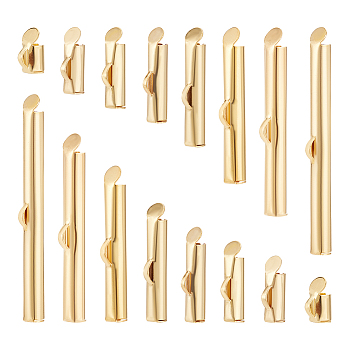 56Pcs 8 Style 304 Stainless Steel Slide On End Clasp Tubes, Slider End Caps, Real 18K Gold Plated, 6~40x5.5~6x4mm, Hole: 2~3.5x1mm, Inner Diameter: 3~3.5mm