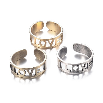 Brass Cuff Rings, Open Rings, for Valentine's Day, Long-Lasting Plated, Hollow Word Love, Mixed Color, US Size 6(16.5mm)