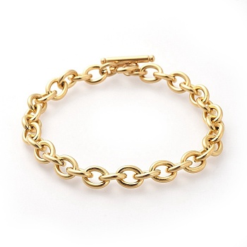 Vacuum Plating 304 Stainless Steel Cable Chain Bracelets, with Toggle Clasps, Golden, 8-5/8 inch(22cm), 8mm