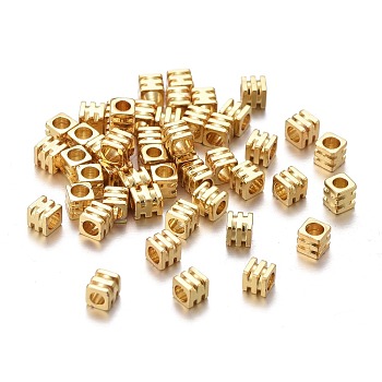 Brass Spacer Beads, Long-lasting Plated, Grooved Cube, Golden, 2.5x2.5x2.5mm, Hole: 1.6mm