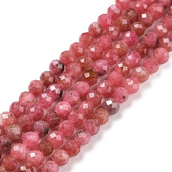 Natural Rhodonite Beads Strands, Faceted, Round, 4mm, Hole: 0.7mm, about 93~94pcs/strand, 15.35~15.55 inch(39~39.5cm)