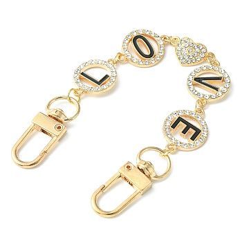 Word LOVE Alloy Rhinestone & Enamel Link Bag Extender Chains, with Alloy Swivel Clasps, Light Gold, 18.5cm