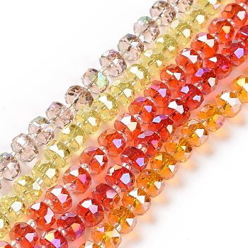 Transparent Electroplate Glass Beads Strands, AB Color Plated, Faceted, Rondelle, Mixed Color, 7.5x5mm, Hole: 1.4mm, about 80pcs/strand, 22.83''(58cm)