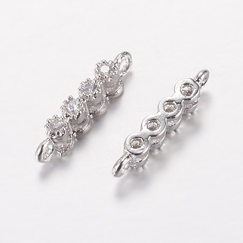 Brass Micro Pave Cubic Zirconia Links, Clear, Cadmium Free & Lead Free, Strip, Platinum, 2x11~12x3mm, Hole: 1mm