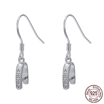 Rhodium Plated 925 Sterling Silver Earring Hooks, with Cubic Zircon and Pinch Bails, Platinum, 22mm, 18 Gauge, Pin: 1mm