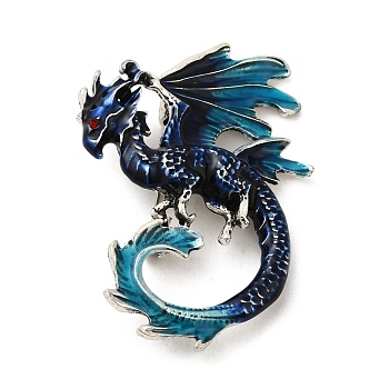 Dragon Enamel Pin Brooches, Antique Silver Alloy Rhinestone Badge for Backpack Clothes, Turquoise, 56x41x17mm, Hole: 5x3.5mm