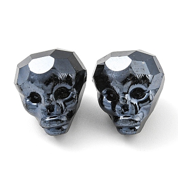 Electroplate Glass Bead, Metallic, Faceted, Skull, Slate Gray, 16x13x14~14.5mm, Hole: 1.6mm