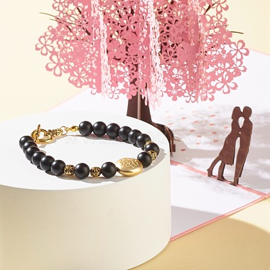 Natural Lava Rock & Synthetic Black Stone Round Beads Energy Stretch Bracelets Set(BJEW-JB06969)-3