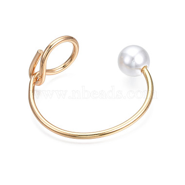 Bracelet manchette ouvert en alliage métallique avec perle en plastique pour femme(BJEW-S118-122G)-2