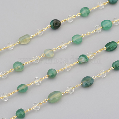 3.28 Feet Handmade Natural Green Agate Beaded Chains(X-CHC-I031-11G)-2