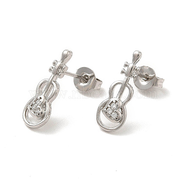 Rack Plating Brass Micro Pave Clear Cubic Zirconia Violin Stud Earrings(EJEW-F301-26)-2