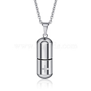 316L Stainless Steel Pill with Cross Urn Ashes Pendant Necklace with Cable Chains, Memorial Jewelry for Men Women, Stainless Steel Color, 19.69 inch(50cm)(BOTT-PW0001-010P)
