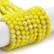 Opaque Glass Beads Strands, Faceted, Round, Yellow, 4mm, Hole: 0.8mm, about 93~95pcs/strand, 14.37~14.49''(36.5~36.8cm)(EGLA-A035-P4mm-L04)