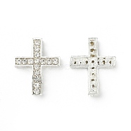 Alloy Rhinestone Beads, Grade A, Cross, Silver Color Plated, Crystal, 25x20x6mm, Hole: 1.5mm(RB-C1343-01S)